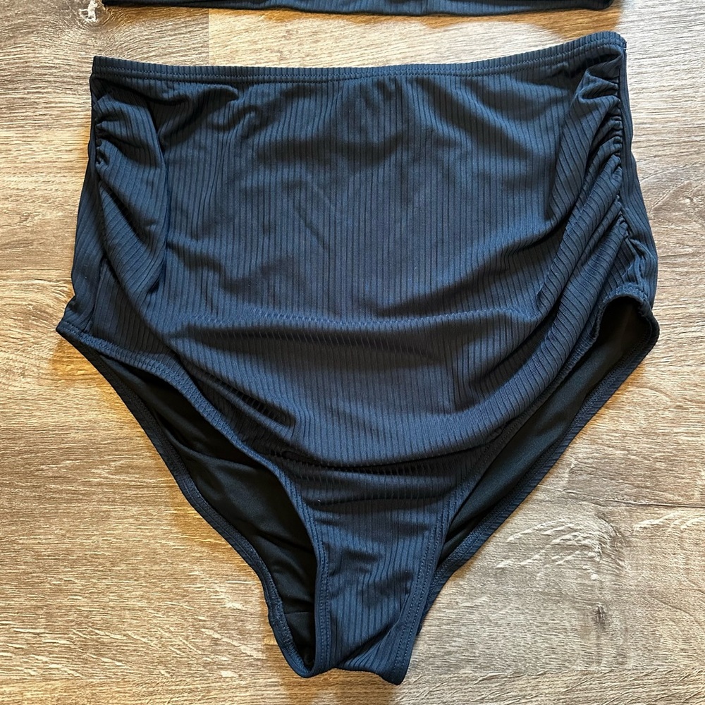 CHARMO Dark Navy Ribbed Maternity Bikini Set - Picture 4 of 11